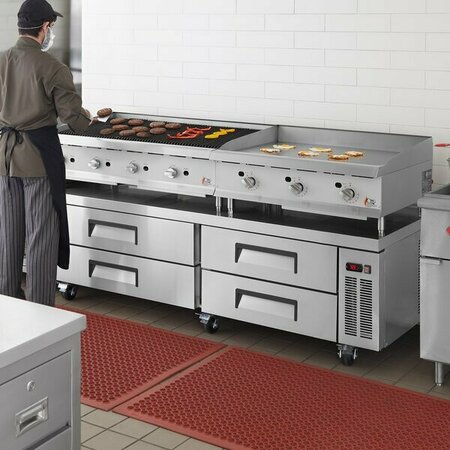 COOKING PERFORMANCE GROUP 84in 4 Drawer Refrigerated Chef Base with 48in Gas Radiant Charbroiler and 36in Griddle. 250000 BTU 3518R48T36NL